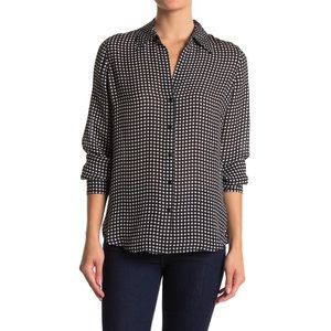 L’AGENCE Nina Gingham Check Silk Long Sleeve Blouse In Black/Ivory, Size S | NWT